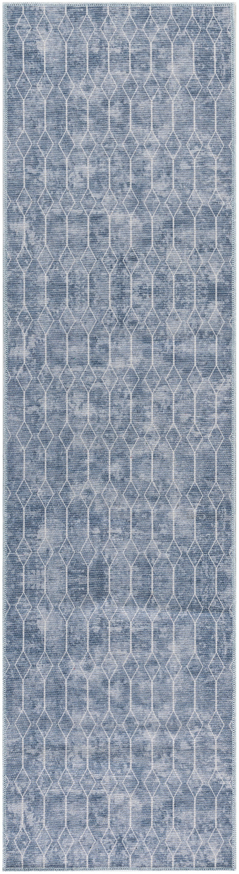 Machine Washable Series 1 Sr107 Blue Cotton Blend Modern Area Rug - 6 Ft Runner - Blue