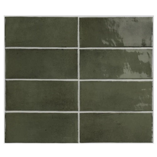 Soco Green Porcelain Tile - Glossy - 2" X 6"