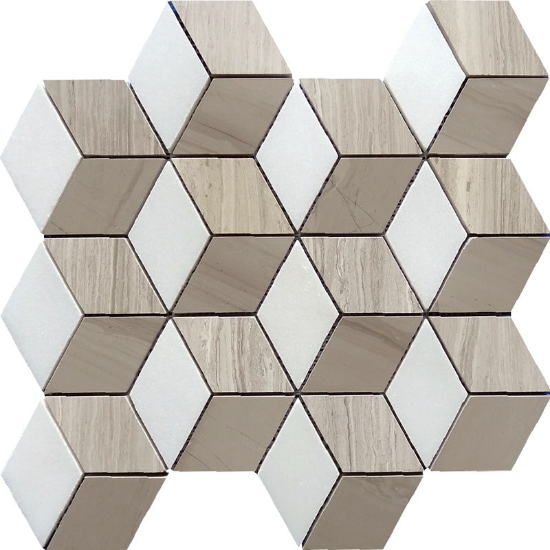 Savannah Thassos White / Wooden Grey / Athens Grey Marble Mosaic - Metropolitan - Polished