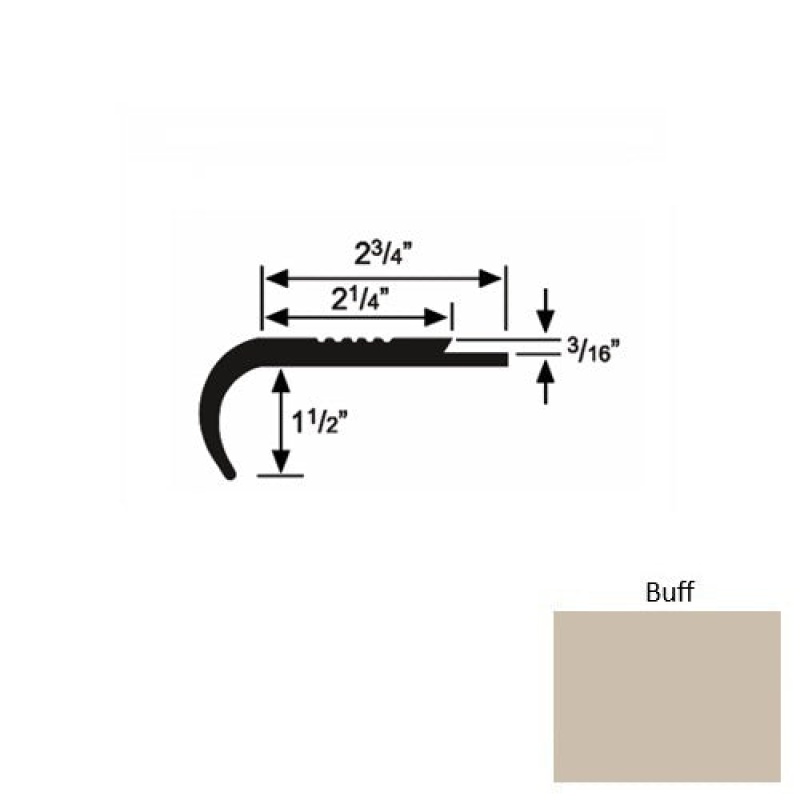 Solid 08 Buff Rubber Underlap Stair Nosing (Rd) - 2 3/4" X 9 Ft (108")