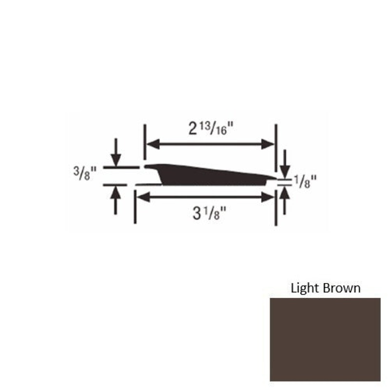 Solid 67 Light Brown Rubber Rolling Traffic Transition - 3 1/8" X 9 Ft (108") X 3/8" - 1/8"
