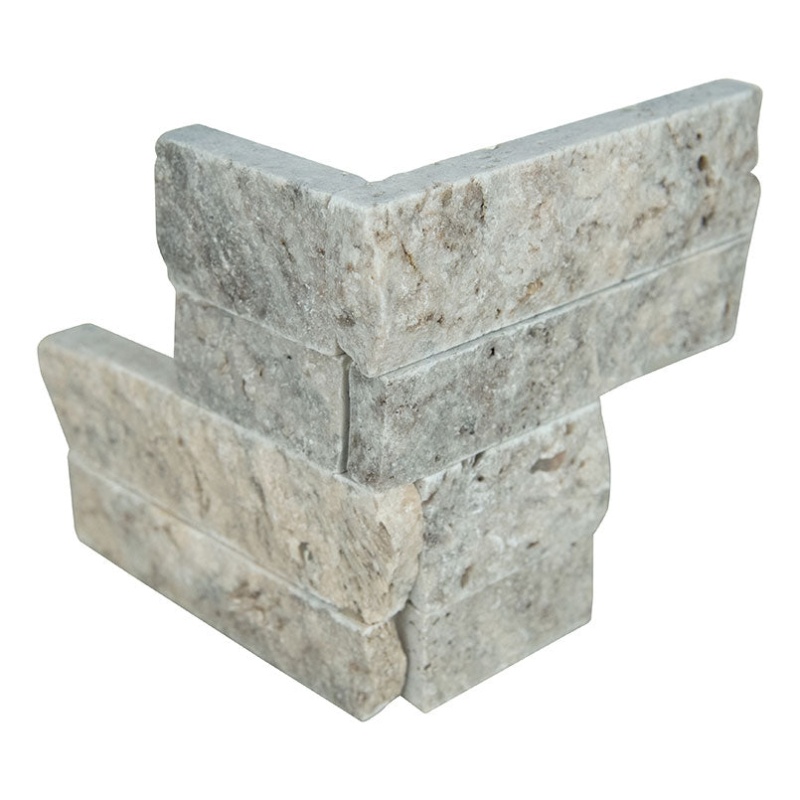 Silver Mini Travertine Ledgestone Corner Panels
