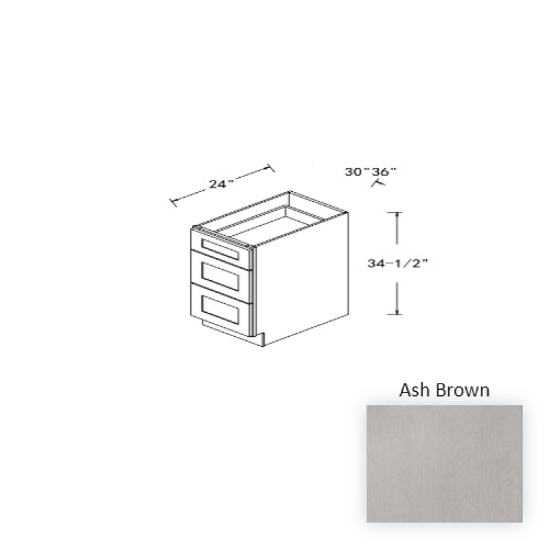 Ash Brown Wood Kitchen Drawer Base Cabinet - 18" X 24" X 34.5" - Ash Brown