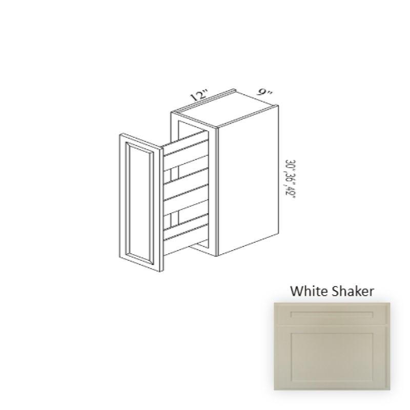 White Shaker Wood Pull-Out Spice Rack Base Cabinet