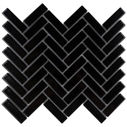 Metro Black Porcelain Mosaic - Herringbone
