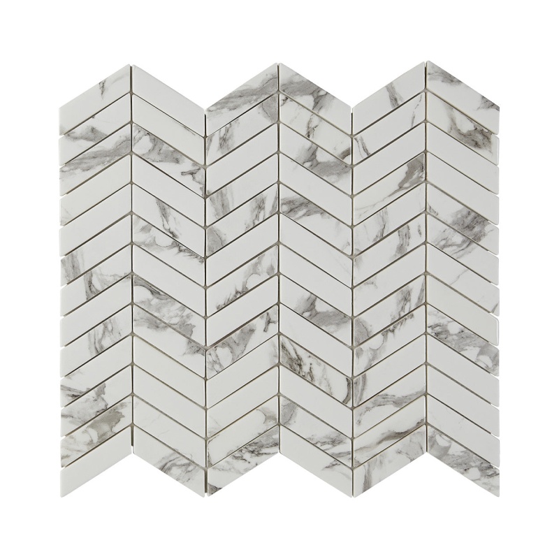 Simple Stone Bianco Glass Mosaic - Chevron - Glossy & Matte