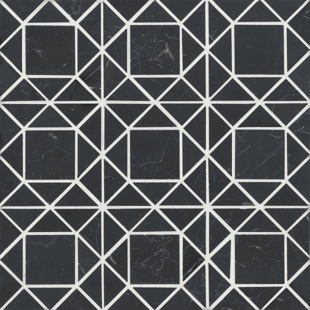 Monet Nero Marquina 2 Marble Mosaic - 11 3/4" X 11 3/4" - Honed