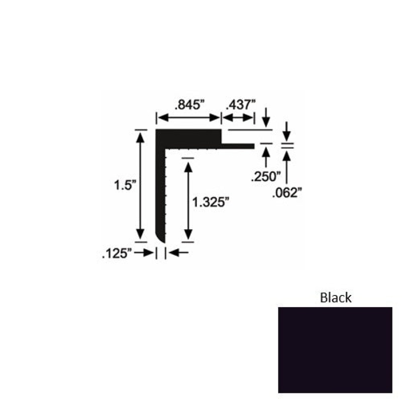Solid 57 Black Rubber Landing Trim 1 1/2" x 98"
