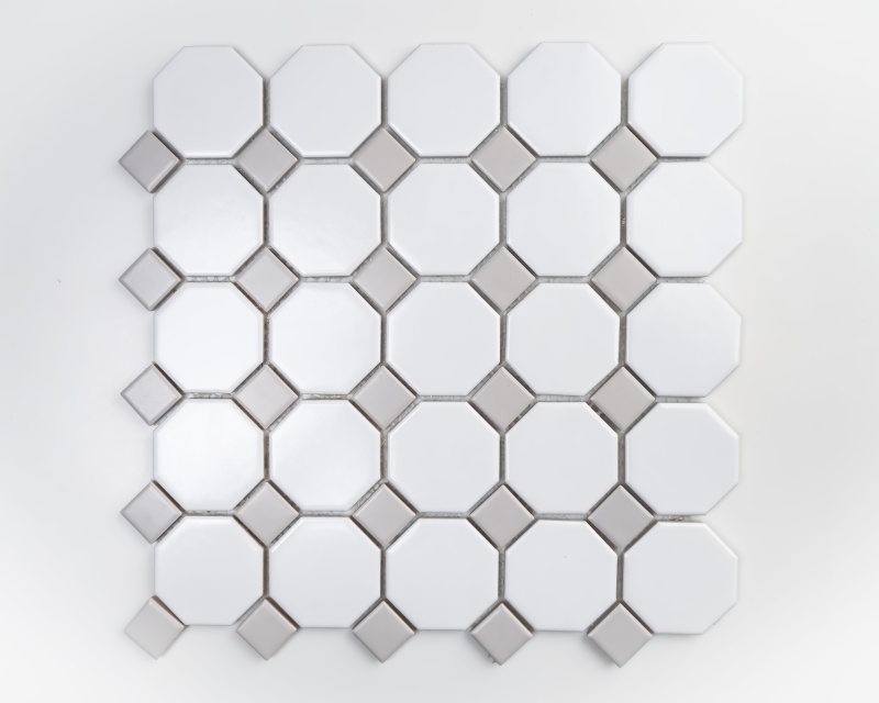 White & Grey Porcelain Mosaic Tile