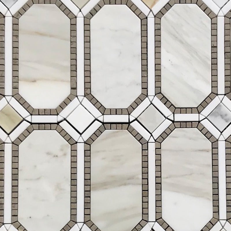 Tuscany Calacatta Gold / Thassos / Lagos Azul Marble Mosaic - Florence - Polished