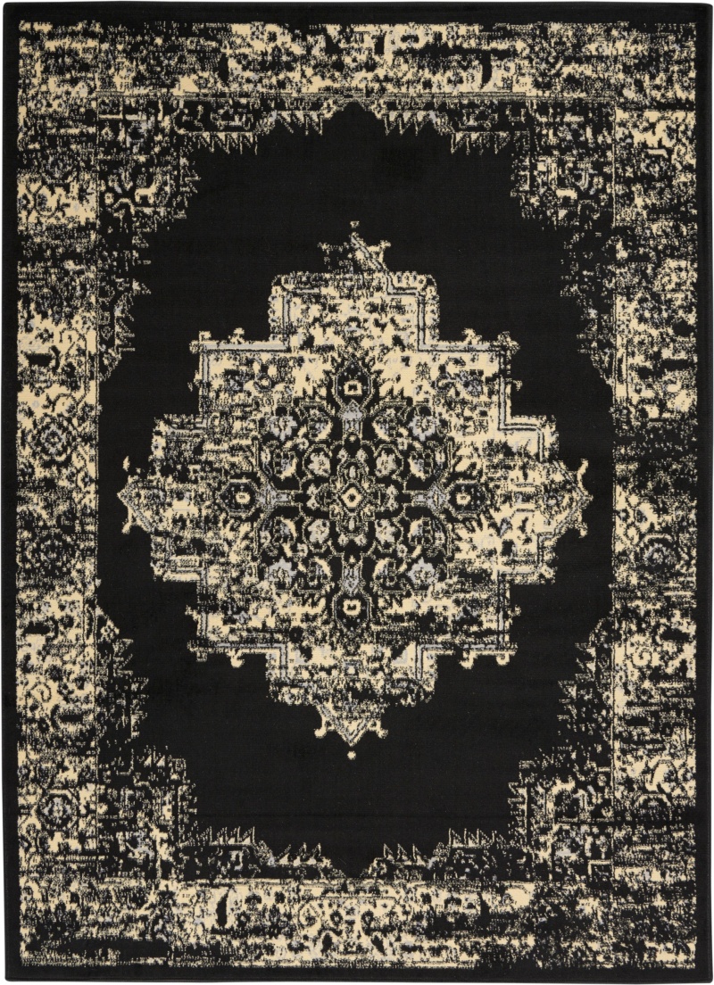 Grafix Black Polypropylene Vintage Area Rug