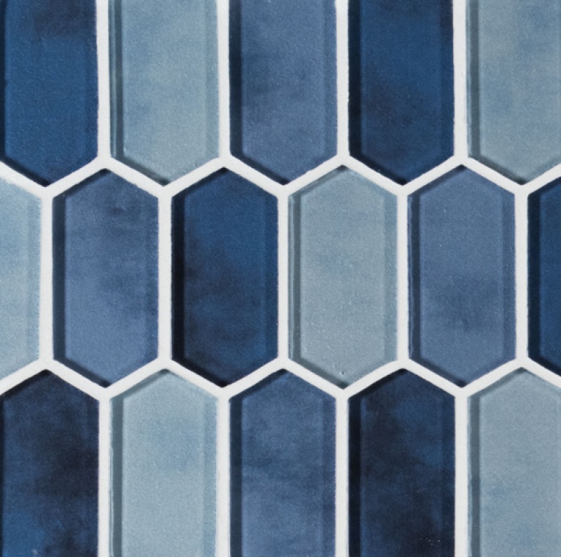 Boathouse Blue Glass Mosaic - Picket Fence - Glossy