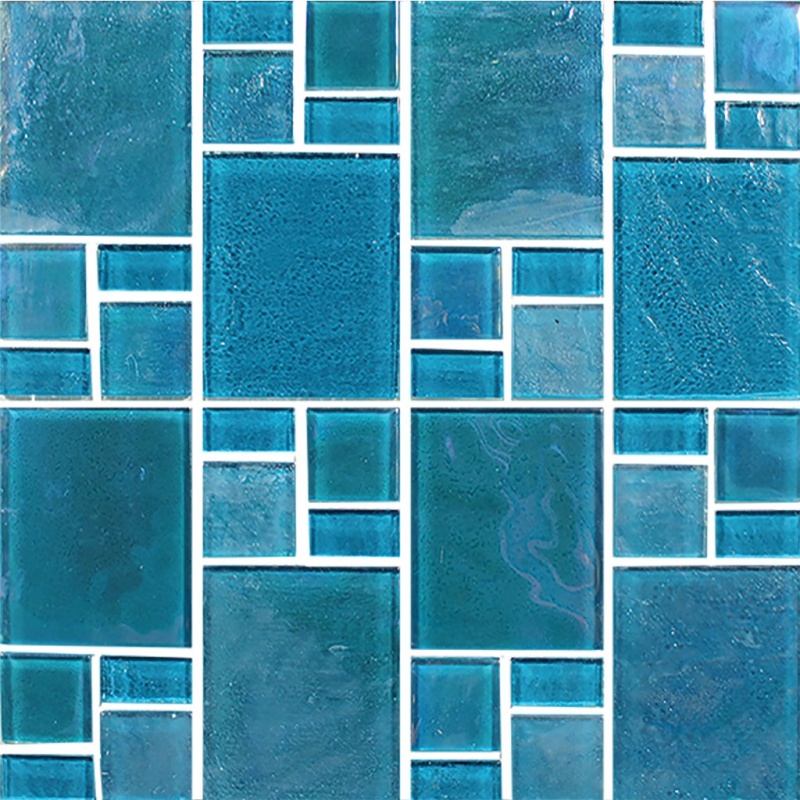 Aquatica Piazza Turquoise Deco Glass Mosaic - Block Random - Textured
