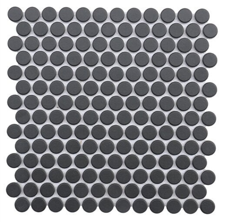 Endura Black Glass Mosaic - Penny Round - Natural