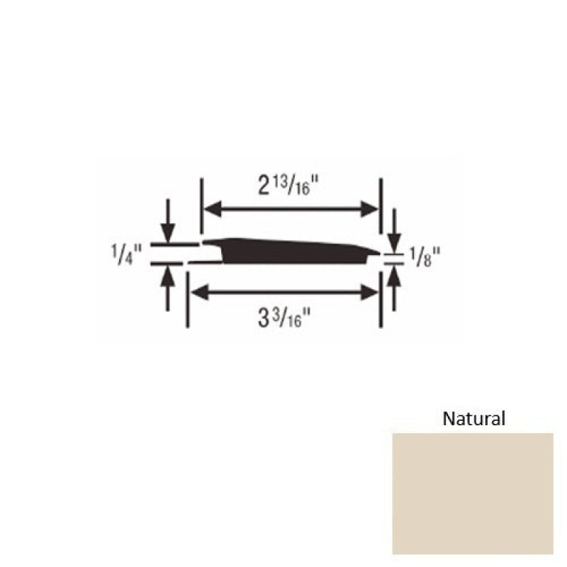 Solid 65 Natural Rubber Rolling Traffic Transition - 3 3/16" X 9 Ft (108") X 1/4" - 1/8"