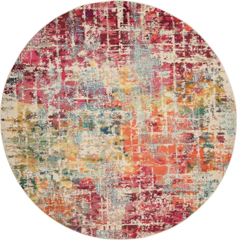 Celestial Pink / Multicolor Round Area Rug 8 Ft
