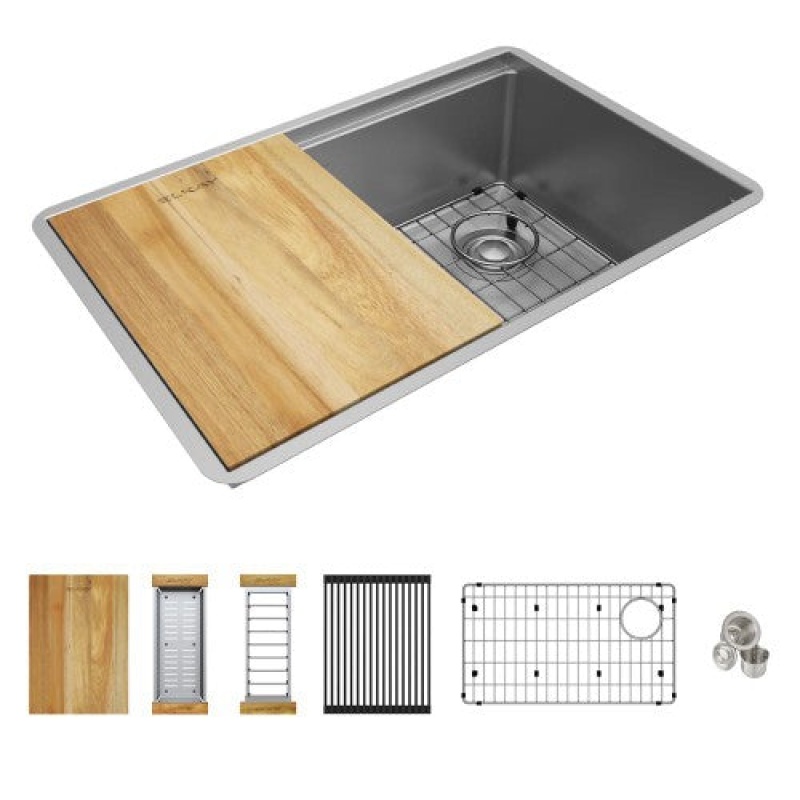 Ectru27169rw Crosstown Stainless Steel Undermount Single Bowl Workstation Kitchen Sink - 28 1/2" 18 1/2" X 8 1/2" - Stainless Steel