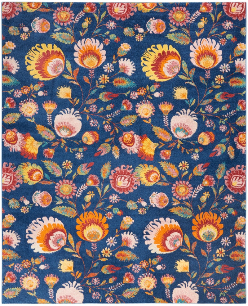 Allur Navy Multicolor Polypropylene Farmhouse Area Rug, 9 ft x 12 ft