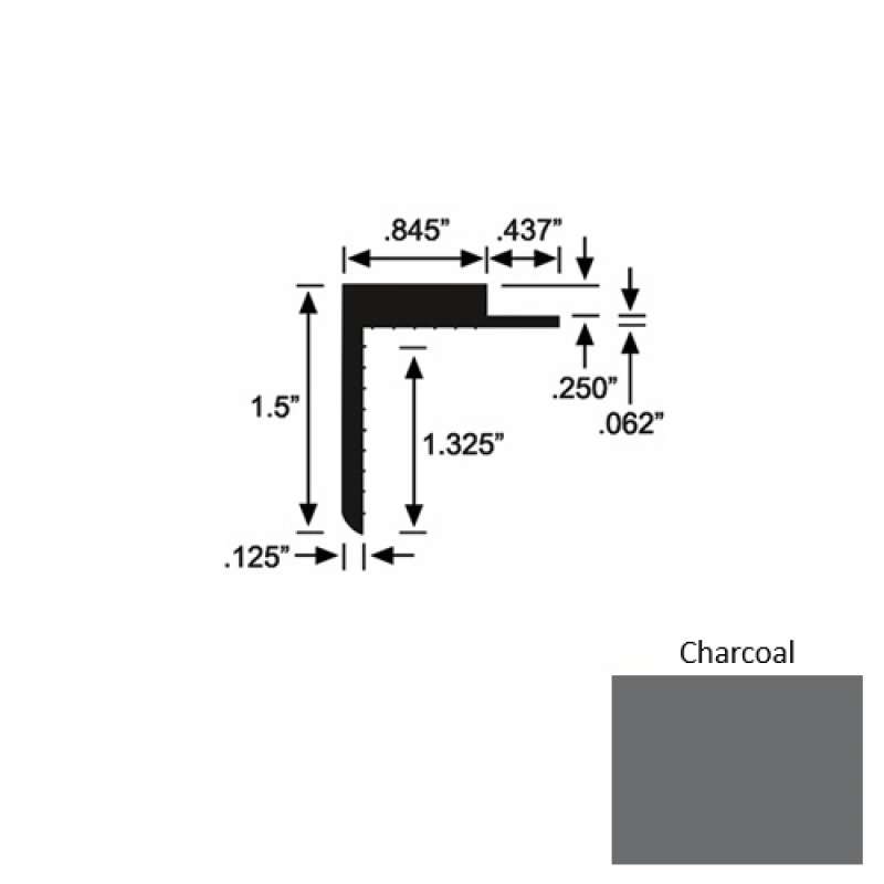 Solid 57 Charcoal Rubber Landing Trim - 1 1/2" X 98"