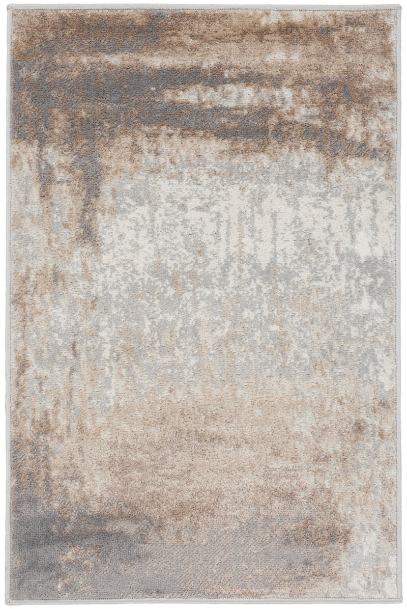 Grey Ivory Polypropylene Modern Area Rug, 24" x 36"