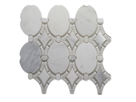 Antique Oriental White & Clear White Marble & Glass Mosaic - Oval - Polished