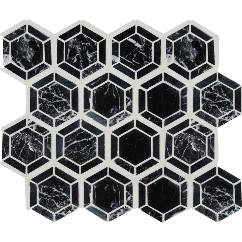 Hexagono Nero Marble Mosaic - 2" X 2" Hexagon - Polished
