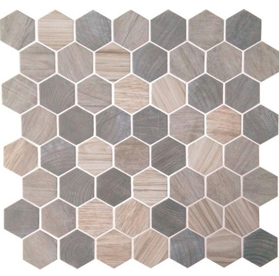Crosswood Pelican Glass Mosaic - 1 1/2" Hexagon - Matte & Satin