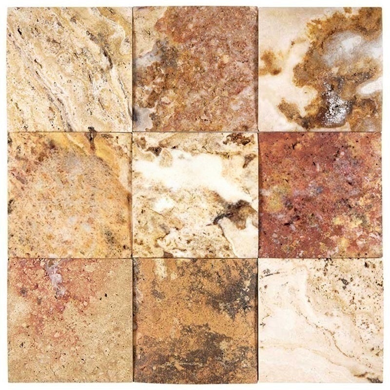 Scabos Cross Cut Wavy Travertine Tile - Unfilled & Honed - 4" X 4"