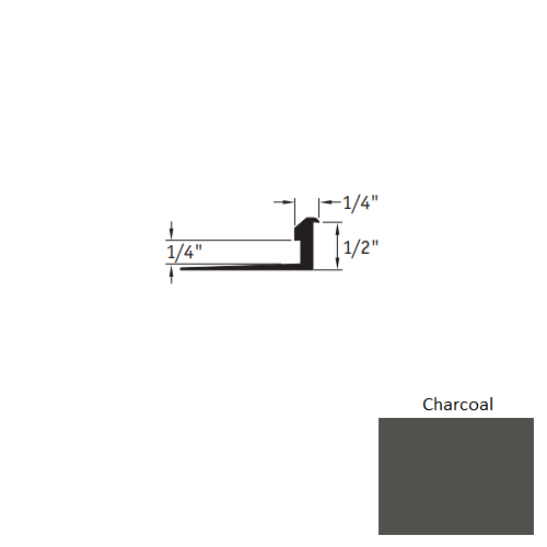 Johnsonite Charcoal Vinyl Moulding / Trim - 1/4" X 12 Ft (144") X 1/4" - 1/2" Slim Line Transition - Slim Line Transition
