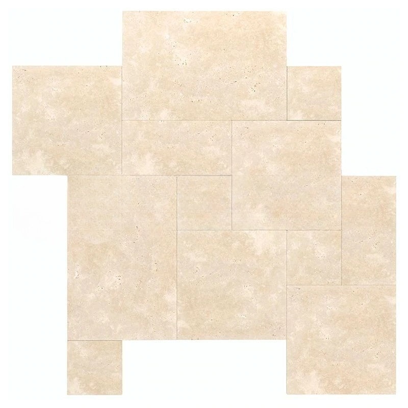 Ivory Cross Cut Travertine Roman Pattern - Chiseled & Brushed - Various Sizes