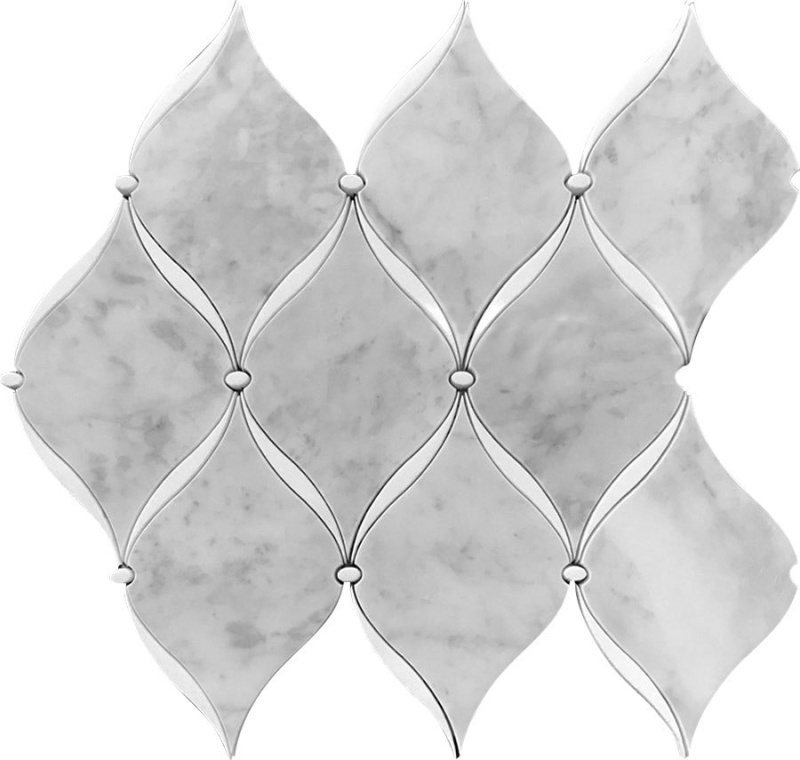 Skalini Line Waterjet Carrrara / Thassos Marble Mosaic - Verona Weave - Polished