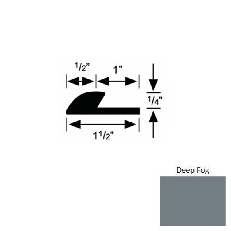 Solid 35 Deep Fog Rubber Underlap Carpet Edge - 1 1/2" X 9 Ft (108") X 1/4"