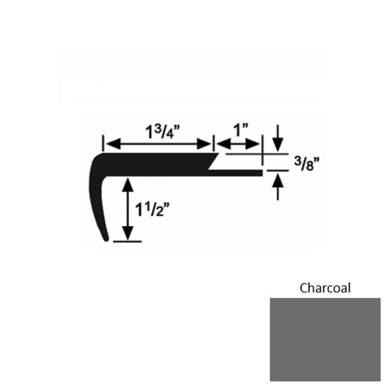 Solid 11 Charcoal Rubber Single Flange Carpet Stair Nosing (Sq) - 1 3/4" X 9 Ft (108")