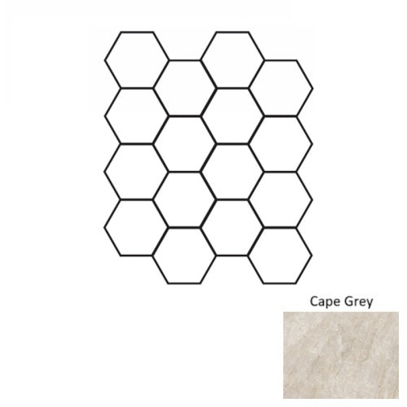 Oyster Cape Grey Porcelain Mosaic - 3" Hexagon - Matte