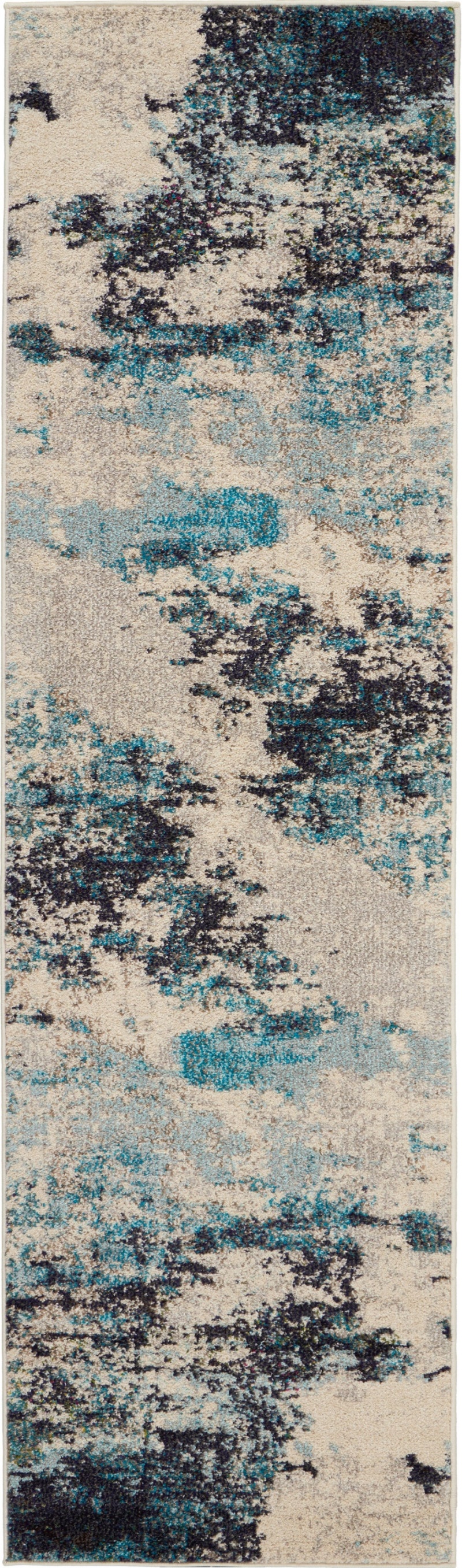 Celestial Ces02 Ivory / Teal Blue Polypropylene Modern Area Rug - 8 Ft Runner