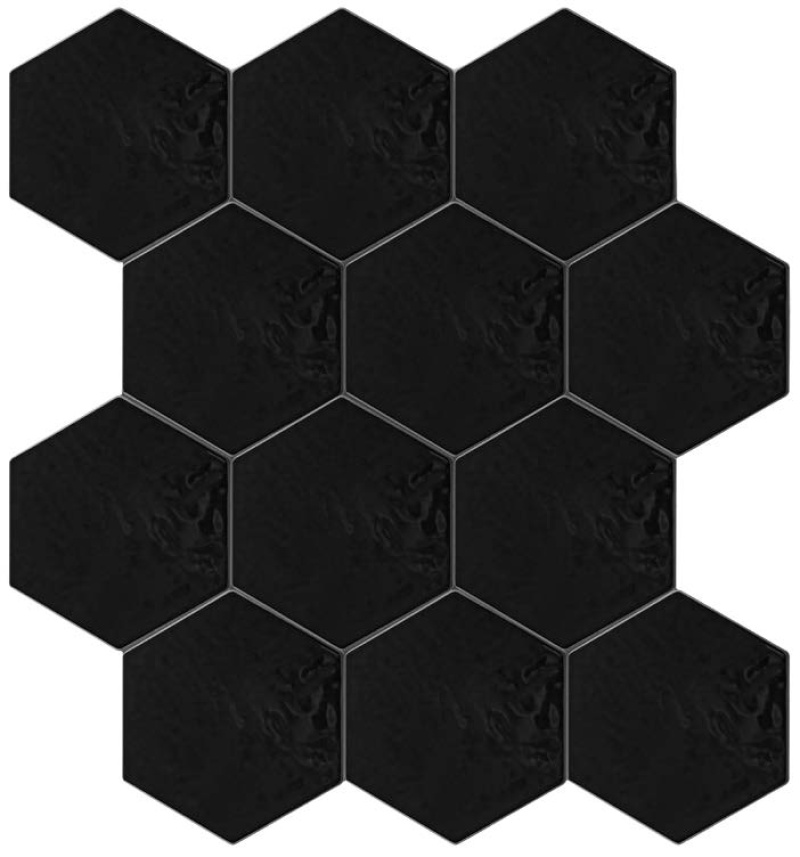 Exabright Nero Ceramic Tile - Glossy - 6" x 6" Hexagon