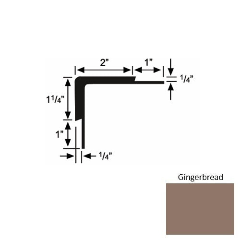 Solid 16 Gingerbread Rubber Double Flange Carpet Stair Nosing (Sq) - 2" X 9 Ft (108")