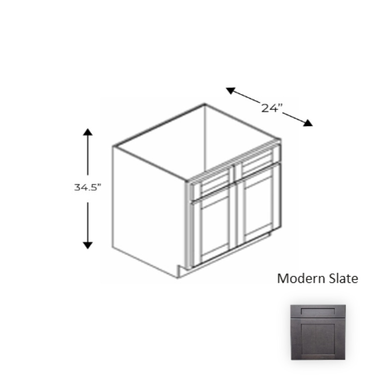 Ms.Sb42 Framed Shaker Deluxe Modern Slate Natural Clear Coat Wood Kitchen Base Cabinet - 42" X 34.5" X 24" - Natural Clear Coat