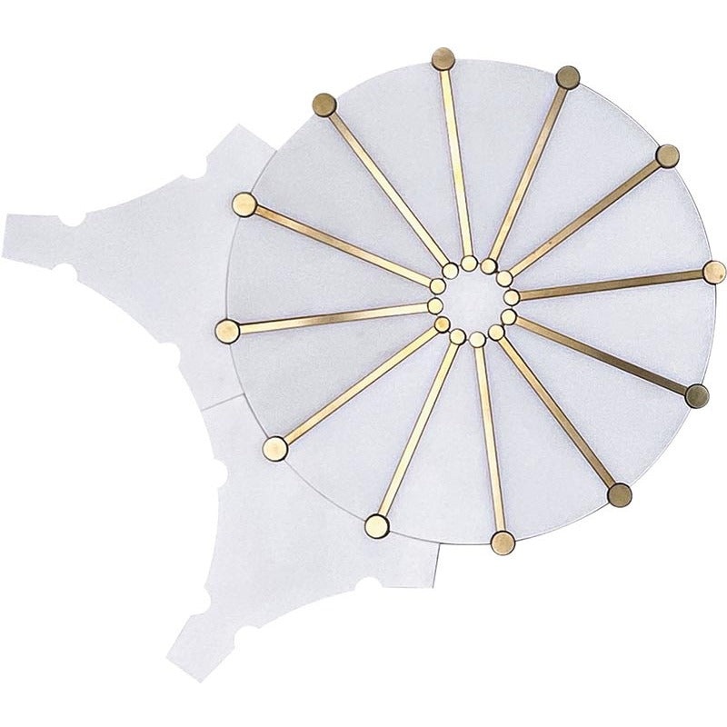 Skalini Line Waterjet Eastern White / Brass Metal & Stone Mosaic - Rockefeller White Sunburst - Polished