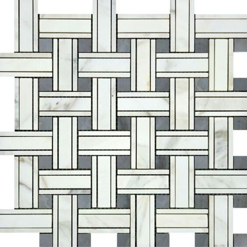 Calacatta Gold Marble Mosaic - Triple Weave With Gray Dots