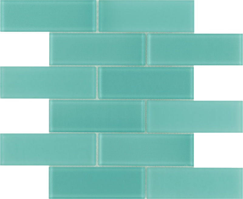 H2o Turquoise Glass Mosaic - 2" X 6" Brick - Glossy