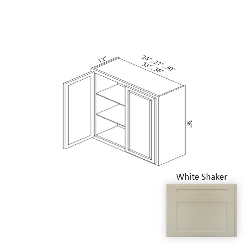 W3336 White Shaker Wood Kitchen Wall Cabinet - 33" X 36" X 12" (Assembly Required) - White Shaker