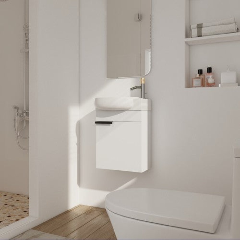 Glossy White Wall Mounted Single Sink Bathroom Vanity