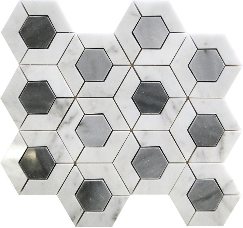 Seattle Bardiglio Nuvolato / Bianco Carrara Marble Mosaic - Heights - Polished