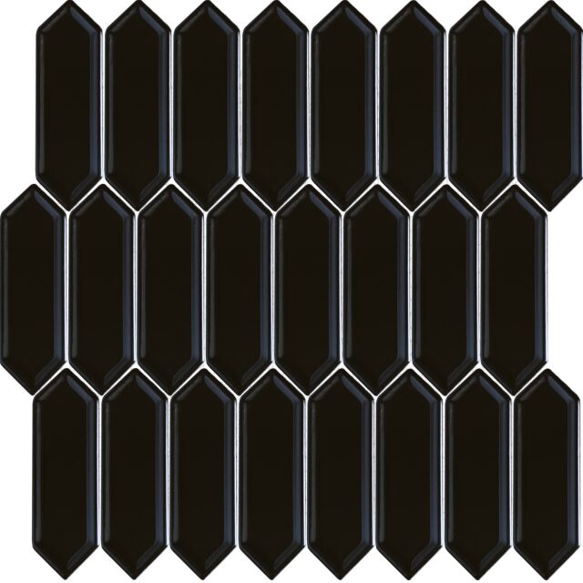 Artisan Black Ceramic Mosaic - Picket Fence - Glossy