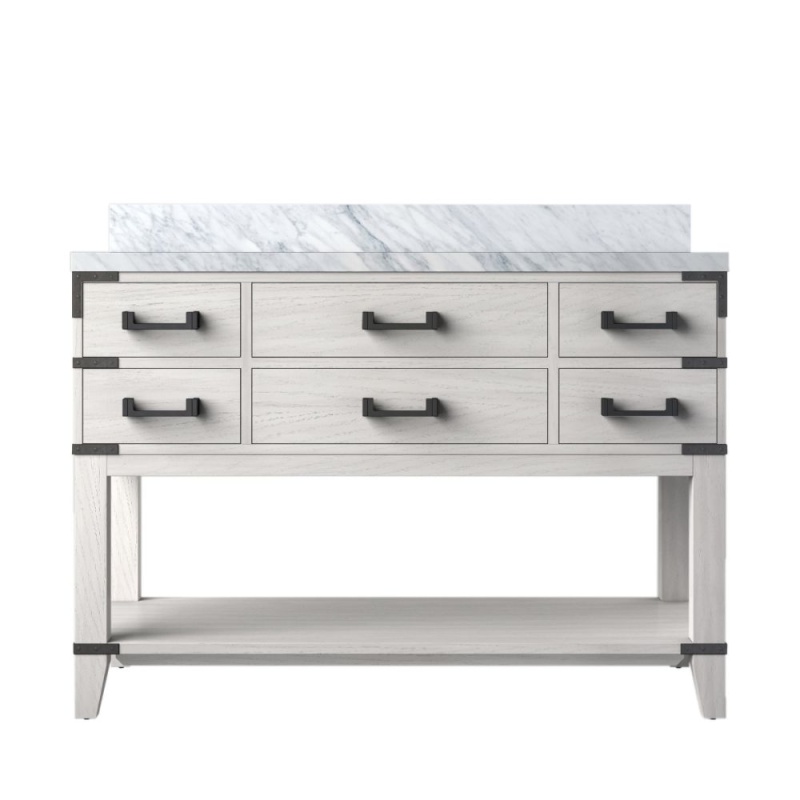 Norwalk White Oak Wood Bathroom Vanity with Carrara Marble Top