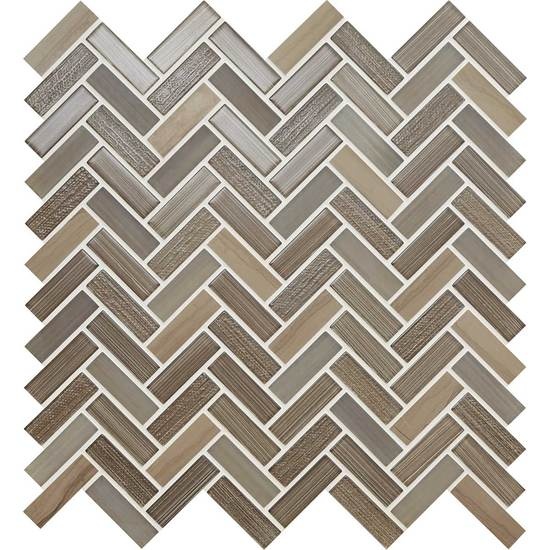 Serentina Solitude Stone & Glass Mosaic - Herringbone - Glossy & Matte