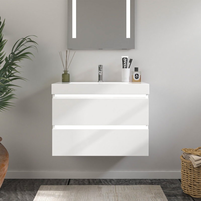White Wood Vanity Top With Light - 24" x 20" - White