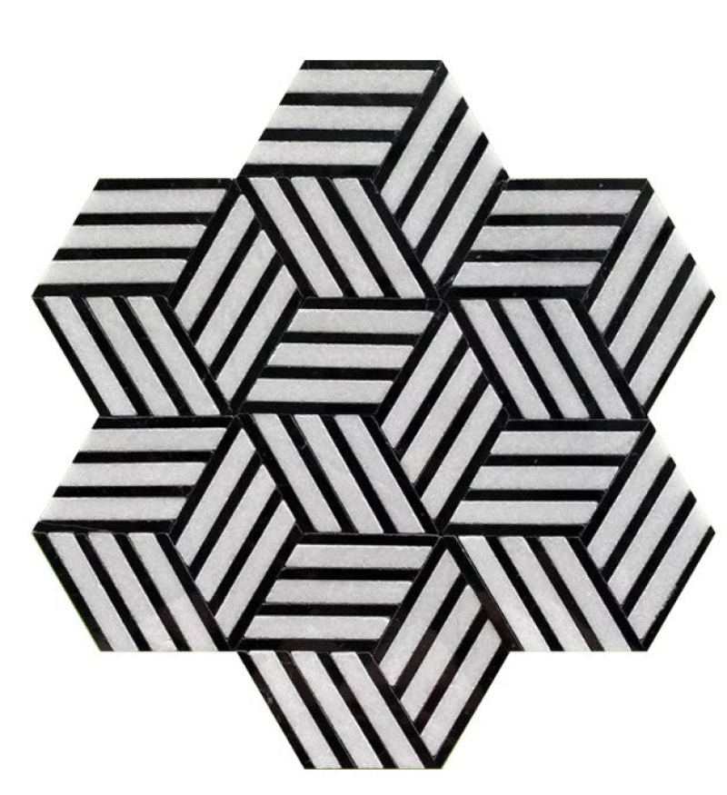 Thassos White & Nero Marquina Marble Mosaic - Novi Hexagon - Polished