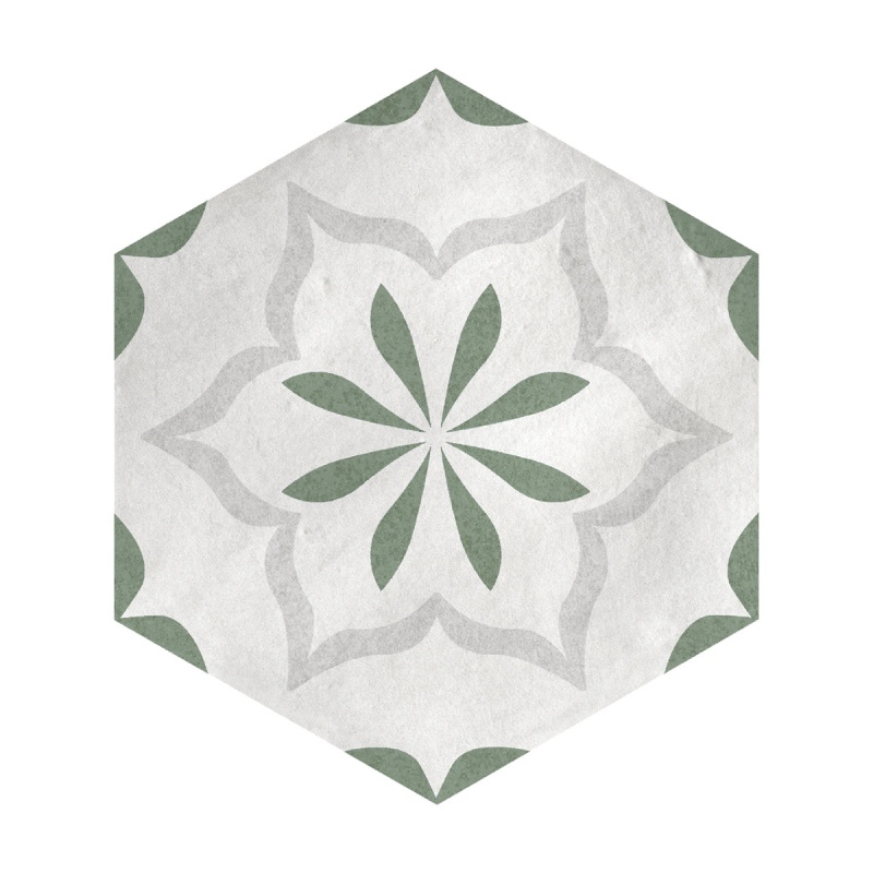 Casablanca Emerald Flower Deco Porcelain Tile - Matte - 5.5" X 6" Hexagon